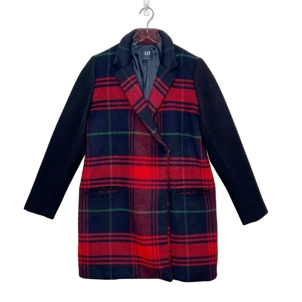 GAP Women’s Wool Blend Plaid Double Breasted Driving Coat Sz S